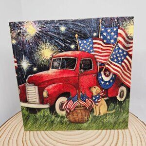 Hand Crafted Mini Wood Sign, Tiered Tray Decor Patriotic Vintage Truck Flag Sign